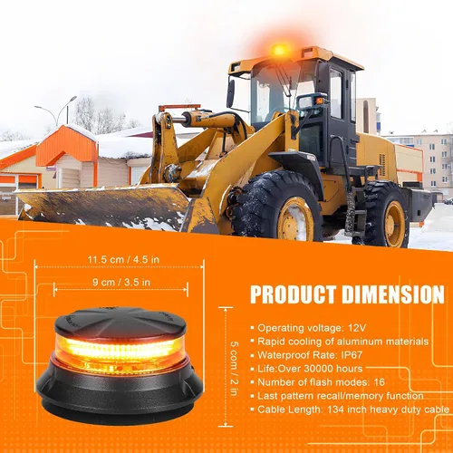 Vista 4 de Luces de baliza estroboscópica ámbar LED WINECO, luces de advertencia de emergencia de seguridad intermitentes giratorias para carretilla elevadora