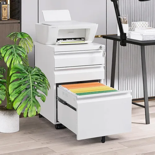 Vista 4 de SoarFlash Archivador de 3 cajones con cerradura, archivador de metal rodante para oficina en casa, debajo del escritorio, archivador móvil