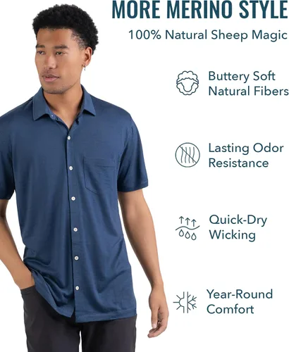 Vista 3 de Polo de lana merino para hombre, transpirable, antiolor
