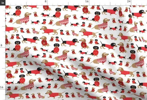 Vista 3 de Spoonflower Tela – Suéter de perro salchicha de Navidad rojo y blanco perro perro perro invierno vacaciones impreso en tela de gasa Fat Quarter