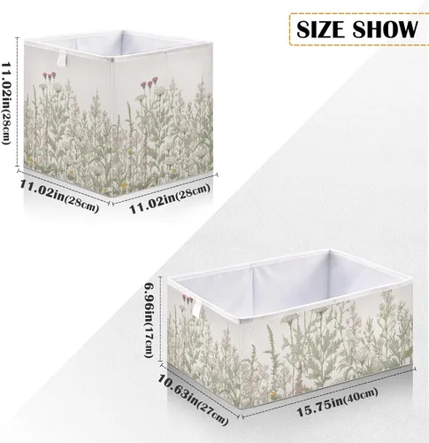 Vista 2 de Kigai Wild Flowers - Cubo de almacenamiento de 15.7 x 10.6 x 7 pulgadas, organizador grande plegable para estantes, armario, sala de almacenamiento