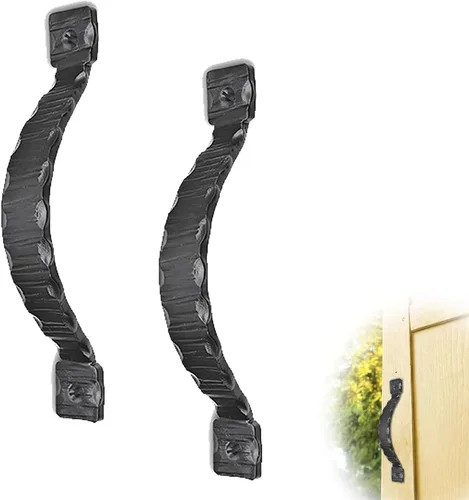 Vista 9 de Tirador o manija decorativa de hierro forjado a mano de 4.5 pulgadas Serie Farmhouse Acabado negro para cofres, armarios, baúles y puertas