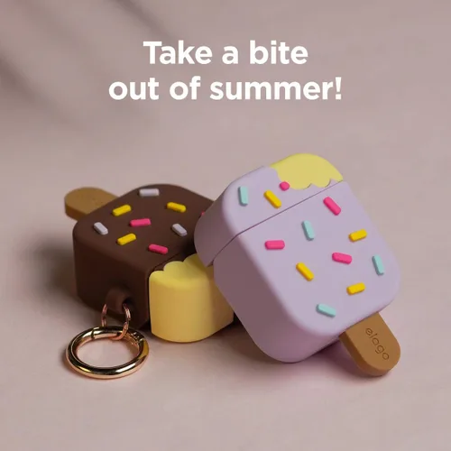 Vista 2 de Elago - Funda con llavero para audífonos AirPods 1 y 2 de Apple en forma de helado.
