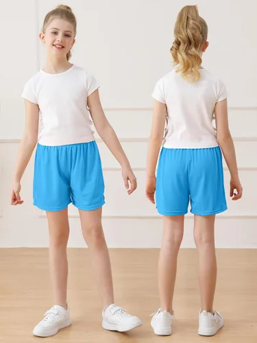 Vista 4 de Resinta Pantalones cortos de malla atlética para niñas, baloncesto, fútbol, deportes activos, gimnasio, pantalones cortos para jóvenes y niños