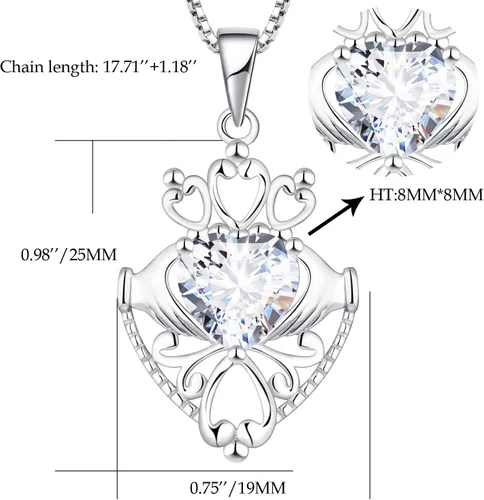 Vista 6 de JO WISDOM Collar con colgante de corazón celta irlandés de plata de ley 925 con piedras natales