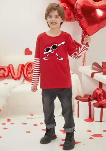 Vista 5 de BesserBay Valentines Day Unisex Kids Long Sleeve Top 2-14 Years Rojo Corazón