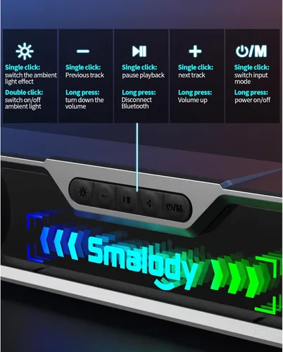Vista 7 de [Usado] Smalody Altavoz de computadora de escritorio, altavoces inalámbricos de barra de sonido Bluetooth para PC, con cable USB potentes altavoces