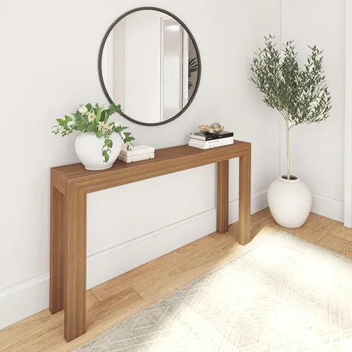 Vista 11 de Plank+Beam Mesa consola moderna de madera maciza, 46 pulgadas, mesa de sofá, mesa de entrada estrecha para pasillo, detrás del sofá, sala de estar