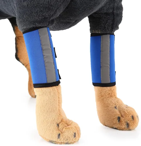 Vista 7 de 2 mangas reflectantes de forro polar para perro, coderas para piernas para recuperación de tobillo, mangas de recuperación de pierna delantera