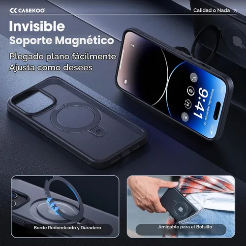 Vista 3 de CASEKOO - Funda diseñada para iPhone 14 Pro con soporte magnético invisible [protección contra caídas de grado militar] [compatible con MagSafe]