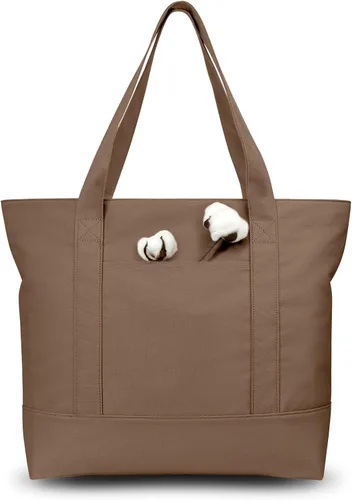 Vista 36 de TOPDesign Paquete de 1 bolsa de lona con bolsillo externo, bolsa de compras reutilizable para comestibles, cierre de cremallera superior, artículos