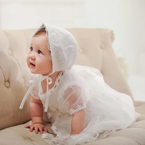 Vista 3 de DPKM Vestido de bautismo para niña 3 piezas bordado bautizo formal para fiesta boda