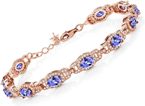 Vista 80 de Gem Stone King 18K Rose Gold Plated Silver Oval Gemstone Birthstone Tennis Bracelet For Women Oval 6X4MM 7 Inch With 1 Inch Extender Fine