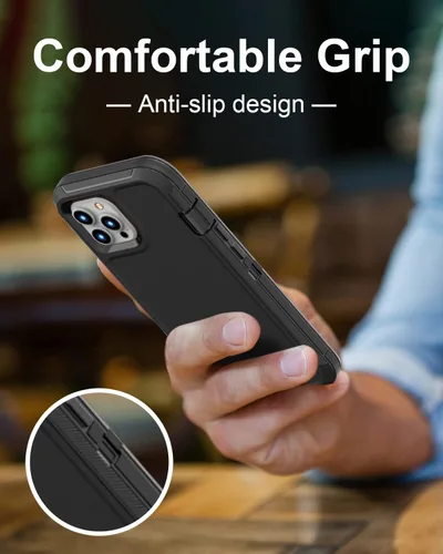 Vista 5 de Funda resistente para iPhone 11 Pro Max con 2 protectores de vidrio templado, grado militar, a prueba de golpes, color negro