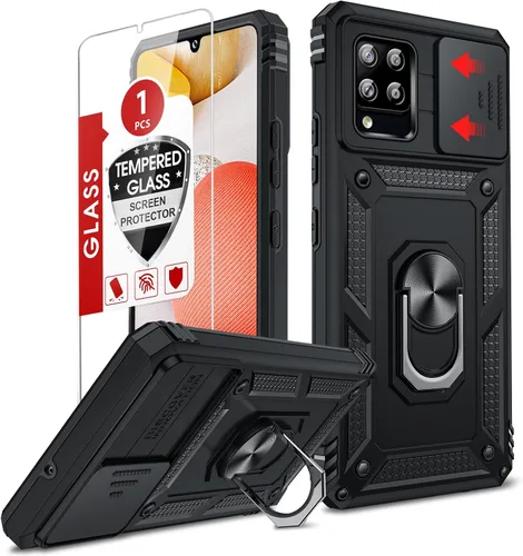 Vista 326 de LeYi Funda para Samsung Galaxy A05 (no compatible con A05S) con protector de pantalla y protector de lente de cámara, funda resistente de grado Negro