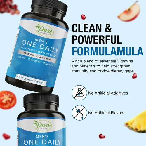 Vista 3 de Pure By Nature Multivitamínico diario para hombres, suplemento de apoyo inmunológico con ingredientes no transgénicos, vitaminas y minerales
