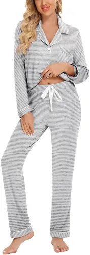 Vista 21 de Leikar Button Up Pajamas For Women Long Sleeve Viscose Soft Pjs Lounge bean paste