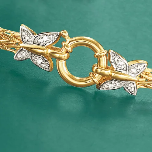 Vista 4 de Ross-Simons 14kt Yellow Gold Butterfly Wheat Link Bracelet With Diamond Accents