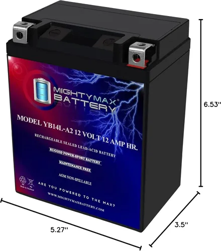 Vista 9 de Mighty Max Battery Batería YB14L-A2 12V 12Ah para Royal Enfield 350 All Electric 2000-03