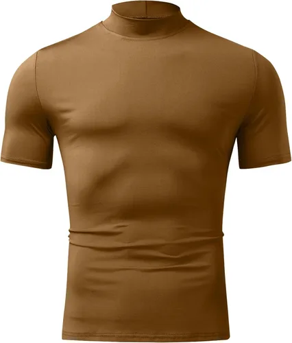 Vista 2 de Camisas térmicas de manga larga/corta para hombre, cuello alto, ajustadas, para hombre Estilo1-caqui