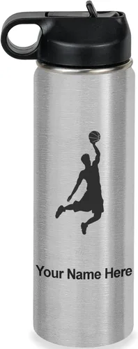 Vista 49 de LaserGram Botella de Agua Personalizada, Basketball Slam Dunk Man, Acero Inoxidable de Doble Pared con Aislamiento al Vacío con Pajita Abatible