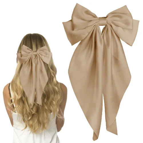 Vista 19 de Pufandor - Lazo para el cabello de satén sedoso para mujeres, lazos rojos para niñas, pasadores de lazo, cola larga con clips, lazos grandes