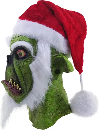 Vista 3 de Ghoulish Productions Máscara de látex de Navidad de horror de Santa verde, Verde