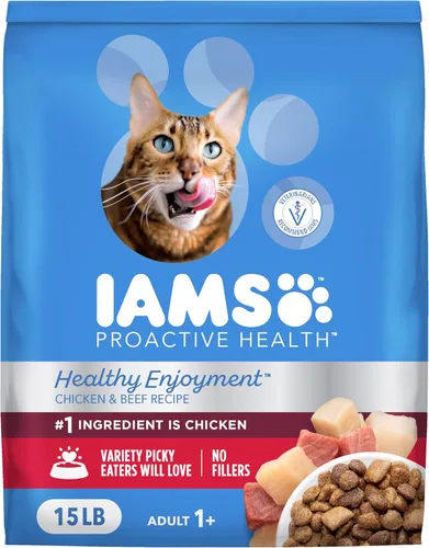 Vista 12 de IAMS Healthy Enjoyment Alimento seco para gatos, receta de pollo y salmón, 15 libras Vet-recommended, Real Chicken #1 ingredient, Natural fiber &