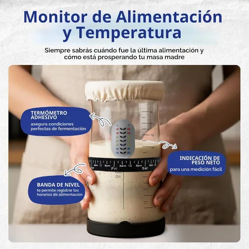 Vista 7 de Kit de Inicio de Masa Madre Pro - Kit de Tarro de Masa Madre de Boca Ancha de 37oz para Pan - Gran Tarro de Vidrio para Masa Madre, Banda