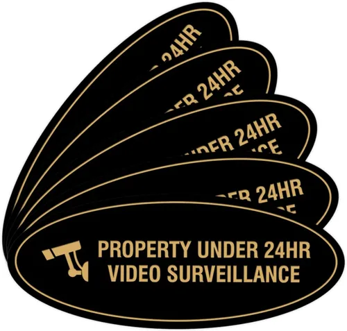Vista 20 de Cartel de vigilancia oval PROPERTY UNDER 24HR - Negro - Pequeño (1 paquete)