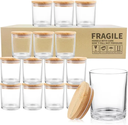 Vista 10 de SUPMIND Paquete de 15 tarros de vidrio para velas, recipientes vacíos de 7 onzas líquidas de ámbar esmerilado con tapas de bambú y etiquetas