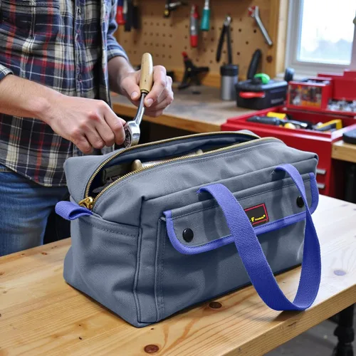 Vista 4 de Bolsa de lona encerada multiusos estilo militar, resistente al agua, correa ajustable, totalmente forrada, cierre de doble cremallera, uso pesado