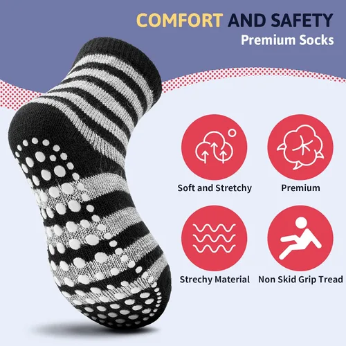 Vista 2 de Sosenfer Calcetines antideslizantes para niños pequeños con pinzas, 5-10 pares de calcetines antideslizantes para bebés de 1 a 7 años, hechos
