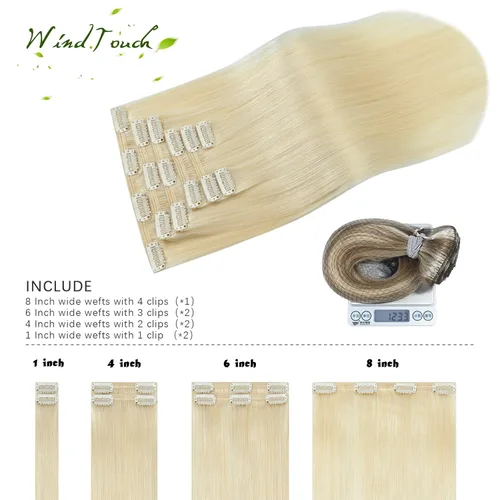 Vista 70 de WindTouch - Extensiones de cabello humano real con clip, color marrón claro a rubio con reflejos #6P613, 22 pulgadas, 4.33 onzas, 7 piezas #6p613