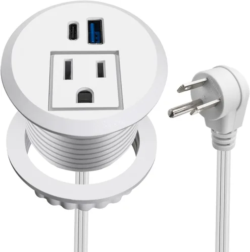 Vista 8 de Ojal de alimentación empotrable de carga rápida USB-C de 20 W, toma de escritorio de montaje empotrado de 2 pulgadas con cable de extensión de 6.5