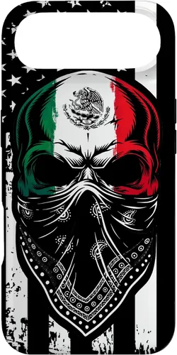 Vista 27 de Funda vintage para iPhone 17 con diseño de calavera mexicana de Estados Unidos y bandera mexicana del 4 de julio
