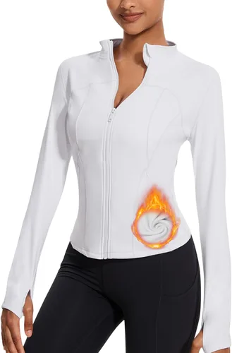 Vista 7 de VUTRU Womens Workout Yoga Jacket Lightweight Zip Up Athletic Jacket Lightweight Cropped Jacekt with Pockets Beige