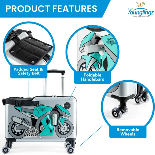 Vista 3 de Younglingz LIL FLYER GO 21" - Maleta de mano para niños, Motocicleta verde V2