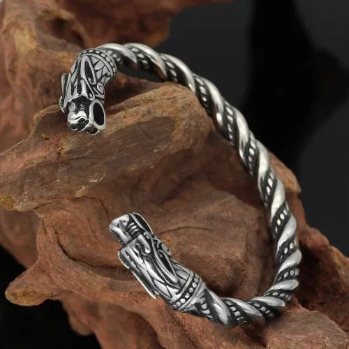 Vista 3 de GuoShuang Nordic Viking Norse Dragon Scandinavian Bracelet Men Wristband Cuff Bracelets with Valknut Gift Bag