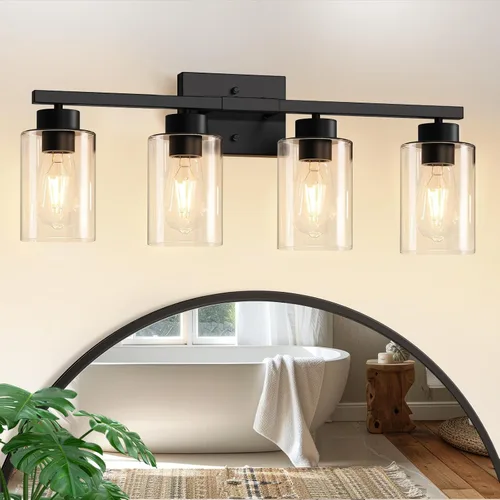 Vista 18 de IZORRO Lámparas de baño, modernas luces de tocador, accesorios de iluminación de baño sobre espejo con pantalla de vidrio transparente, aplique