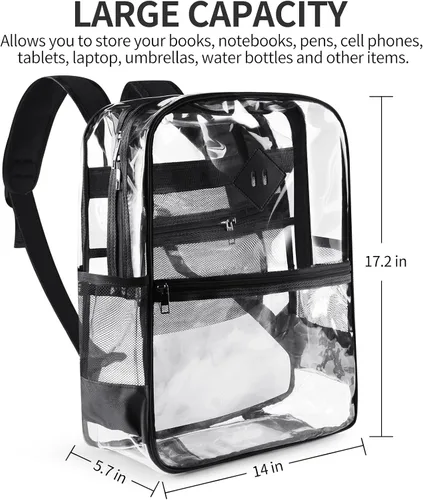 Vista 2 de Mochila transparente, mochila transparente para la escuela, mochila transparente de PVC resistente, con material de plástico de PVC resistente al