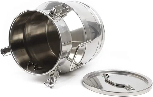 Vista 2 de Lata de leche de acero inoxidable de 3.17 galones, cubo de leche resistente con mango ergonómico y tapa hermética, recipiente sólido líquido SS