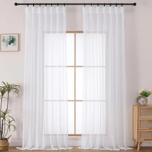 Vista 10 de OWENIE - Cortinas semitraslúcidas con plisado de pellizco blanco de 96 pulgadas de largo para dormitorio y sala de estar, cortinas modernas de aire