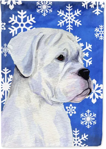 Vista 218 de Caroline's Treasures SC9374GF Bulldog English Snow flakes Holiday Garden Flag Buzón Bandera decorativa para patio exterior, patio, obras de arte