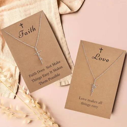 Vista 7 de SANNYRA Collar de cruz de fe Belive Hope Loved - Collar con colgante religioso personalizado, regalo para mujer