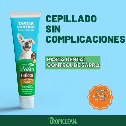 Vista 2 de TropiClean Fresh Breath Enticers - Gel para dientes de mantequilla de maní y miel para perros, 2 onzas
