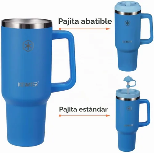 Vista 2 de ICEWATER Vaso de 40 oz con 2 tapas (popote regular y popote abatible)