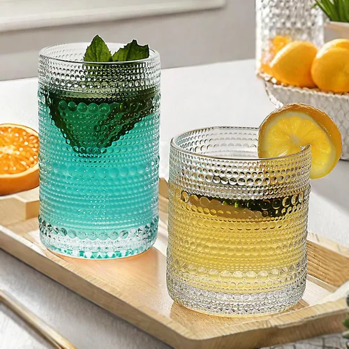 Vista 8 de Juego de Vasos de Beber Vintage Hobnail, Juego de Cristalería de 8 Vasos, Vasos Highball de 12 oz y 10 oz, Vaso Tumbler para Cócteles, Whisky, Jugo