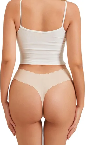 Vista 3 de Fyndoria Paquete de 6 tangas para mujer, ropa interior sin costuras para mujer, no se ve, elásticas, cómodas, de tiro bajo, sexy, tallas XS-L