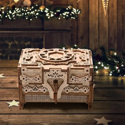 Vista 4 de Caja antigua de rompecabezas de madera 3D – Guarda tus joyas – Caja de regalo de bricolaje, rompecabezas y rompecabezas para Navidad/cumpleaños